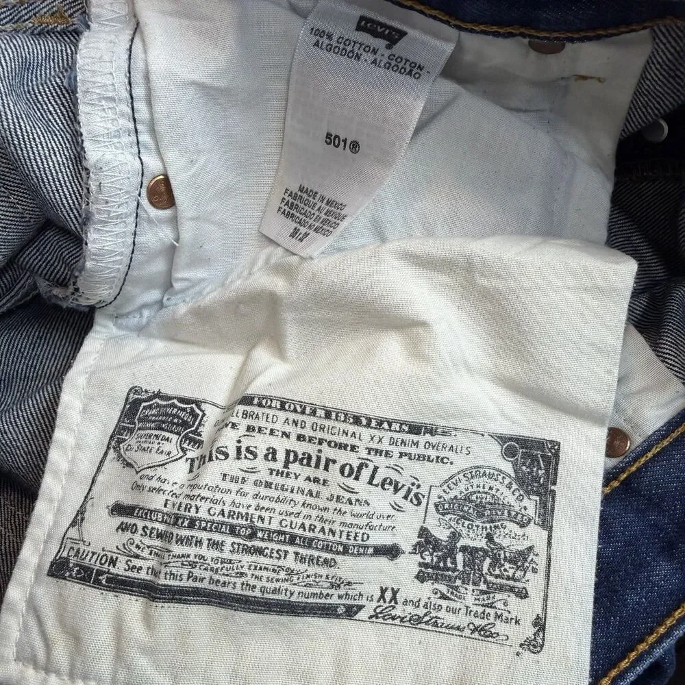 Levi’s 501 Straight Leg Cotton Rigid Denim Blue Jeans Button Fly Men’s 38x32